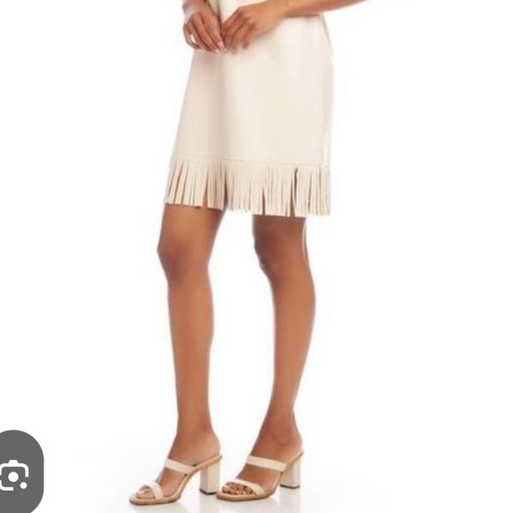 NWT Karen Kane Beige Fringe Vegan Leather Dress - Picture 13 of 15